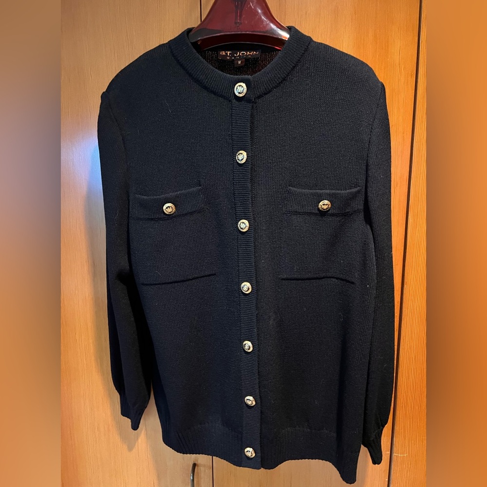 St. John Basics- Black Cardigan with Gold Buttons-size M